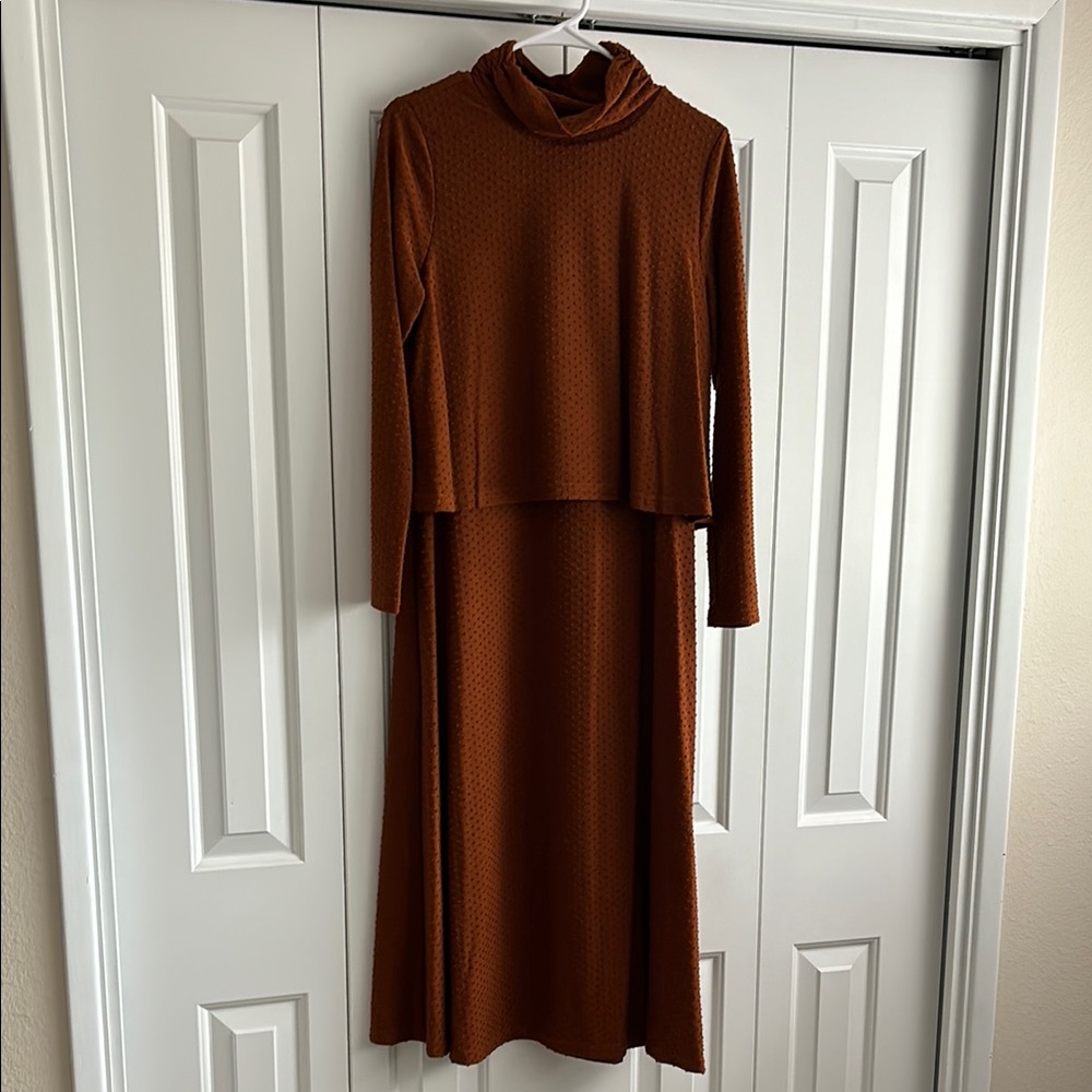 Dainty Jewells Rust Long Sleeve Maxi Dress with Cowl Neck